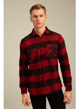 Cool Tarz Cool Style Red Men's Slim Fit Button-down Collar Double Pocket Lumberjack Plaid Shirt  - Image 3