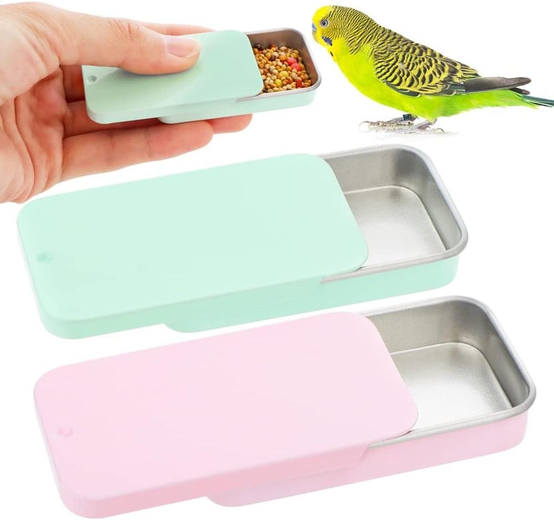 DQITJ 2 Pack Bird Training Food Jar Parrot Handheld Feeder Bird Interactive Educational Toy Feeder Cup (Pink and Green) - Image 1