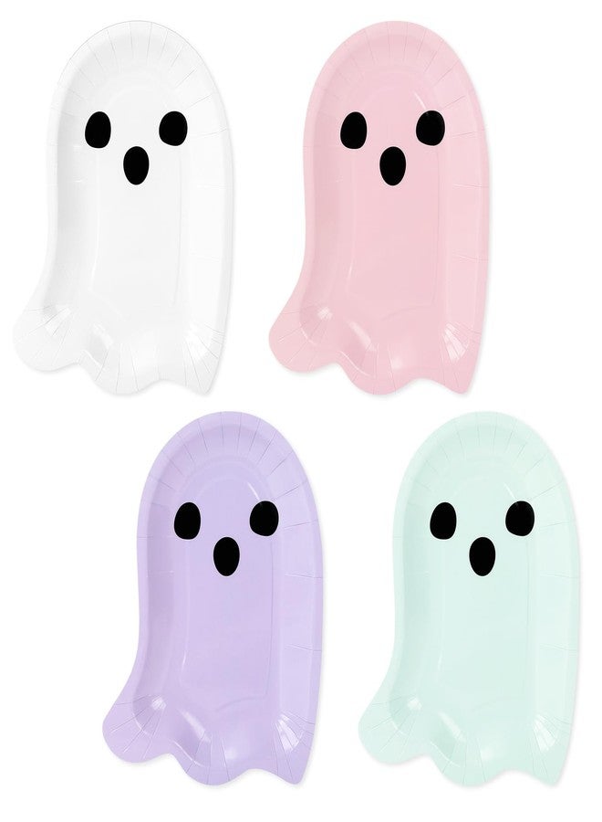 Whaline 40Pcs Halloween Paper Plates Boo Ghost Disposable Dinner Plates 4 Pastel Colors Tableware for Party Supplies Table Decor, 7.6 x 9.6 in - Image 1