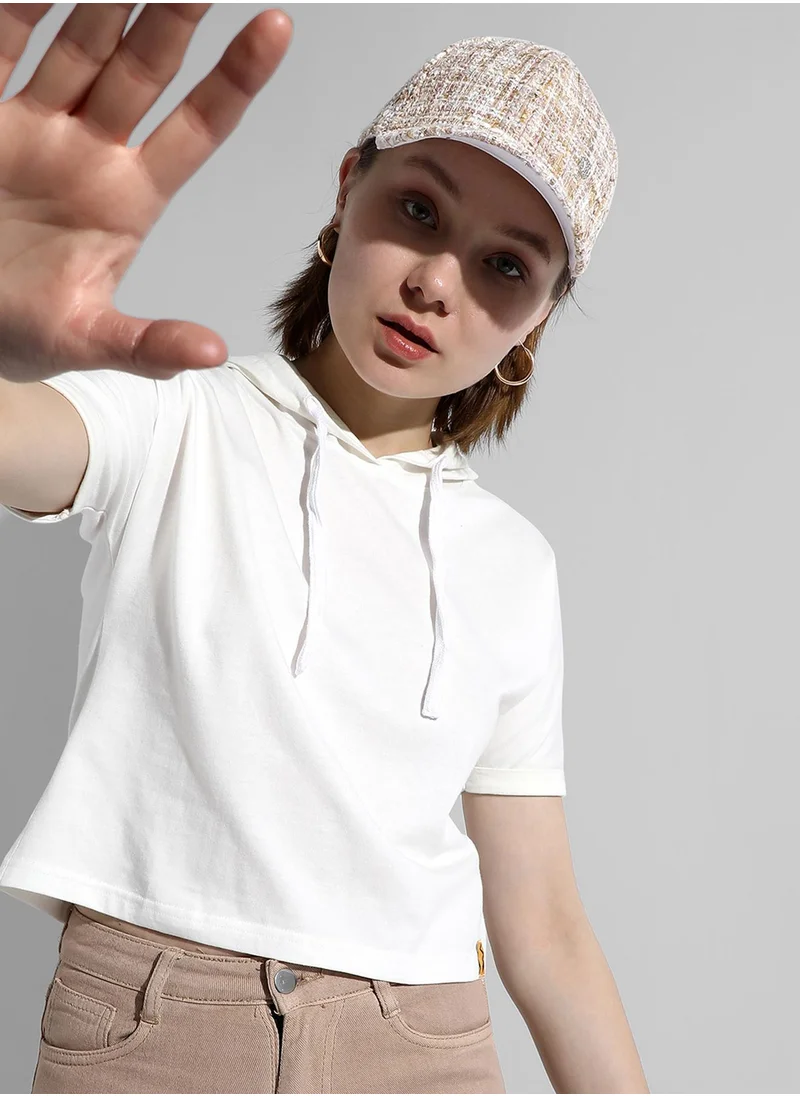 Campus Sutra Women's Solid White Regular Fit Top
