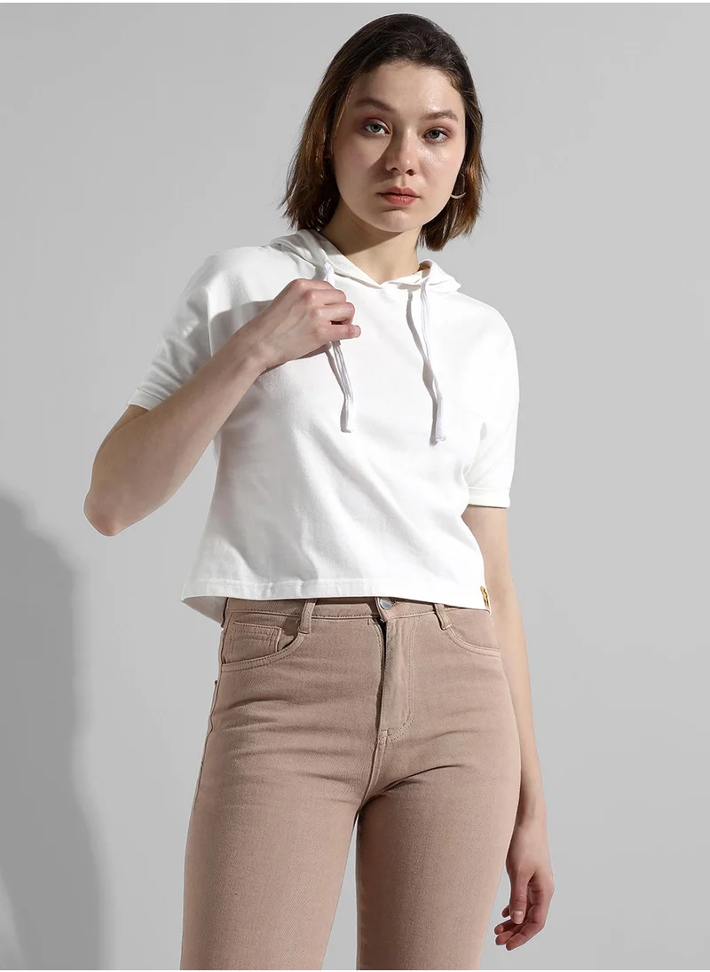 Campus Sutra Women's Solid White Regular Fit Top