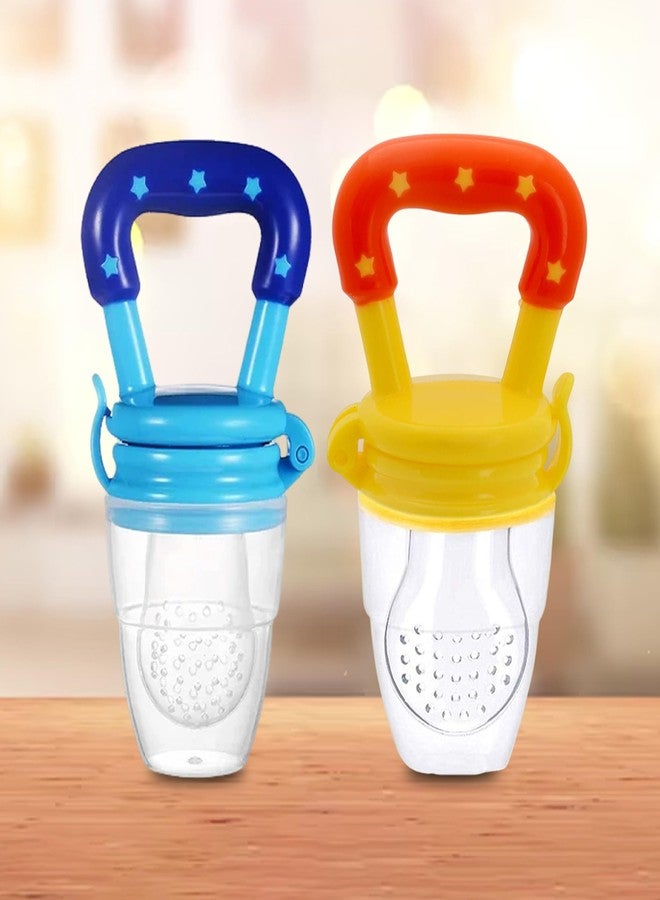 Kidbea Silicone Fruit Feeder Nibbler with Extra Mesh, Soft Pacifier/Feeder, Teether Nipple for Infant Baby (Blue & Yellow) - Image 1
