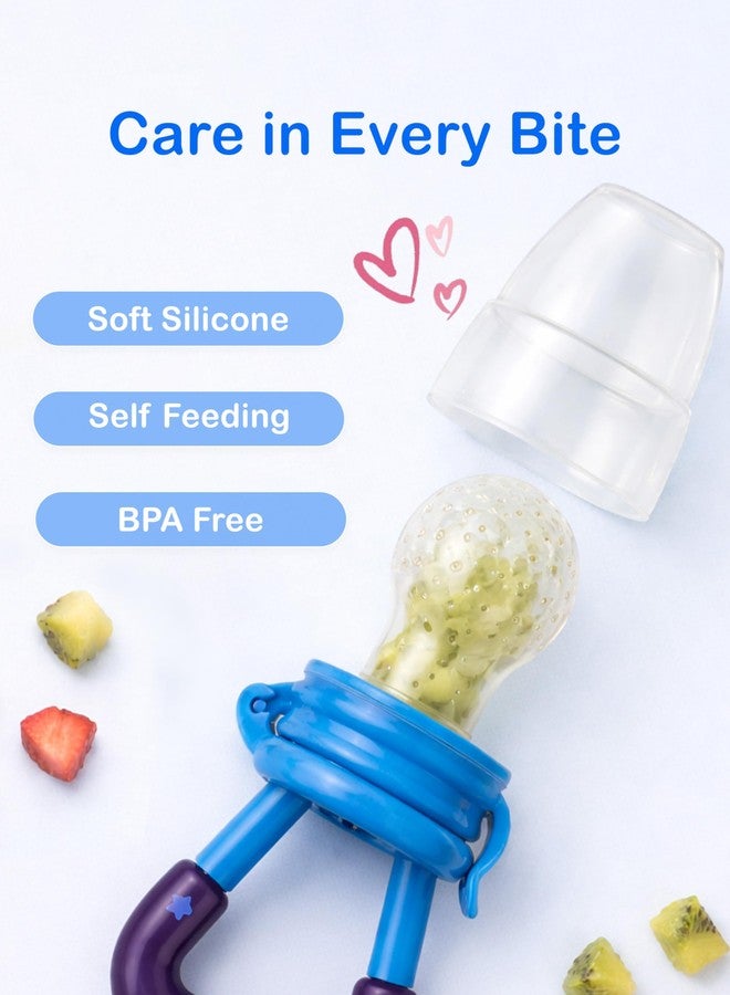 Kidbea Silicone Fruit Feeder Nibbler with Extra Mesh, Soft Pacifier/Feeder, Teether Nipple for Infant Baby (Blue & Yellow) - Image 2