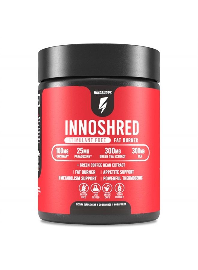 INNOSUPPS Inno Shred - Day Time Burner | Stimulant Free | 100mg Capsimax, Grains of Paradise, Green Tea Extract (60 Veggie Capsules) | (Stimulant Free) - Image 1