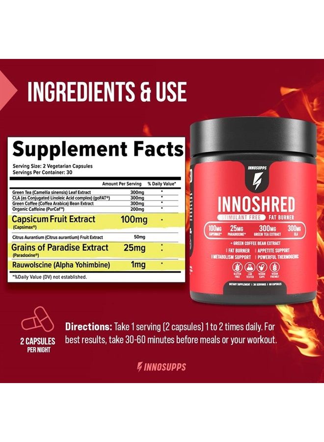 INNOSUPPS Inno Shred - Day Time Burner | Stimulant Free | 100mg Capsimax, Grains of Paradise, Green Tea Extract (60 Veggie Capsules) | (Stimulant Free) - Image 2