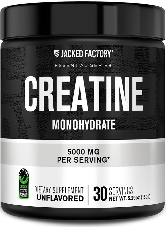Jacked Factory Creatine Monohydrate Powder 150g - Creatine Supplement for Muscle Growth, Increased Strength, Enhanced Energy Output and Improved Athletic Performance 30 Servings, Unflavored - Image 1