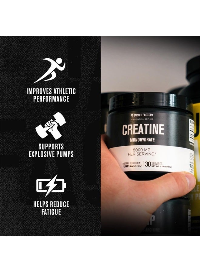 Jacked Factory Creatine Monohydrate Powder 150g - Creatine Supplement for Muscle Growth, Increased Strength, Enhanced Energy Output and Improved Athletic Performance 30 Servings, Unflavored - Image 3