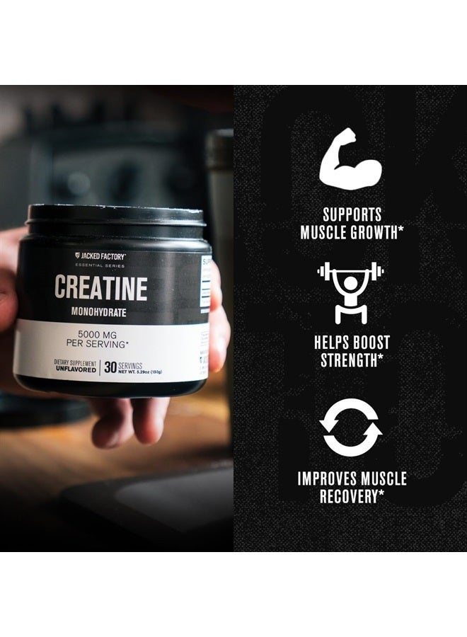 Jacked Factory Creatine Monohydrate Powder 150g - Creatine Supplement for Muscle Growth, Increased Strength, Enhanced Energy Output and Improved Athletic Performance 30 Servings, Unflavored - Image 4