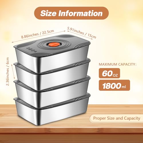 Blushtier 8 Set 60oz Stainless Steel Food Storage Containers Reusable Metal Meat Marinating Container with Lids Fruit Lunch Storage Box for Leftoversdishwasher and Freezer Safe 1800ml - Image 3