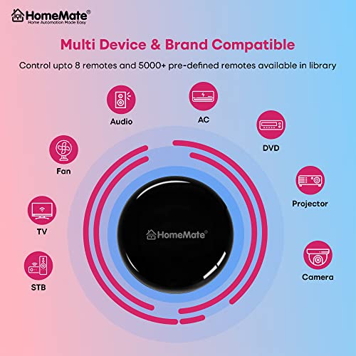 Home Mate HomeMate® Wi-Fi Smart IR Control Hub Compatible with Alexa, Google Home | All in One Infrared Remote for Smart Home Air Conditioner, Black (Pack of 1) - Image 3