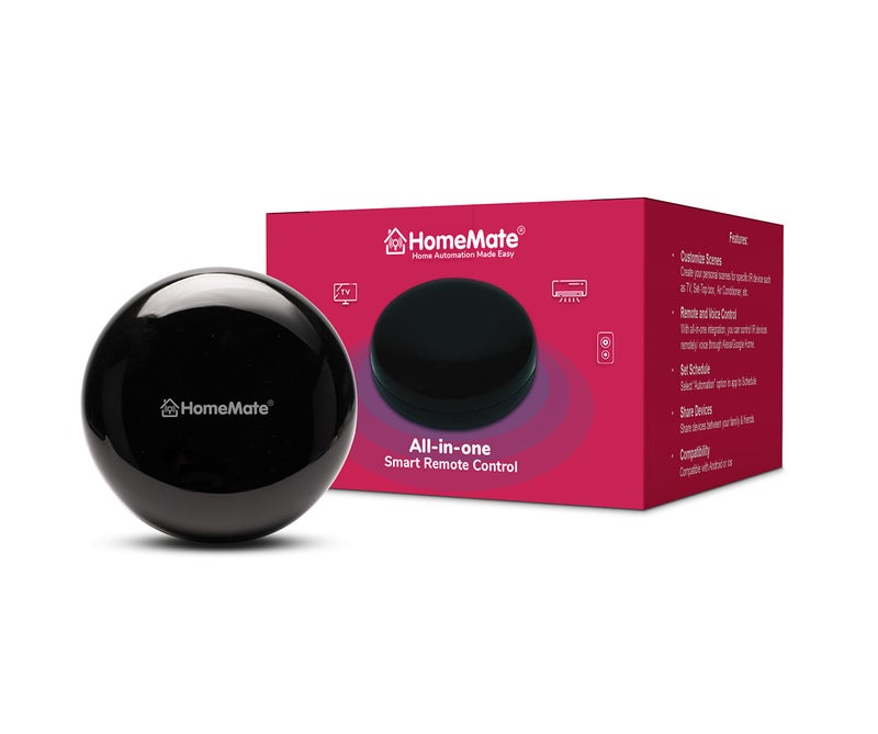 Home Mate HomeMate® Wi-Fi Smart IR Control Hub Compatible with Alexa, Google Home | All in One Infrared Remote for Smart Home Air Conditioner, Black (Pack of 1) - Image 1