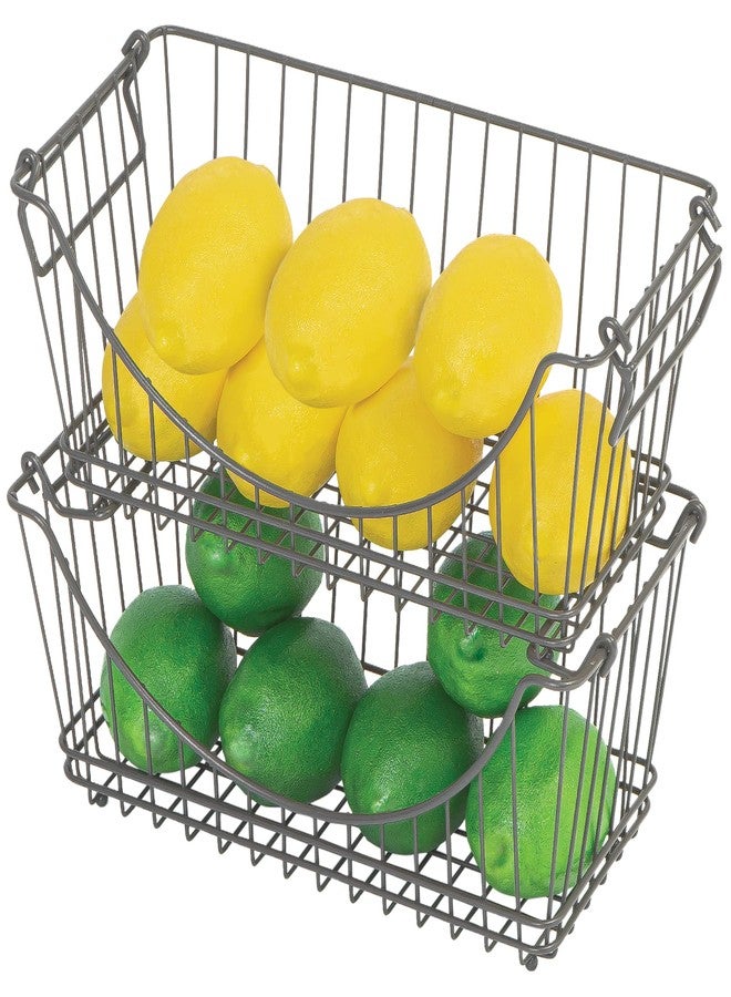 Smart Design Stacking Baskets Organizer - Medium (12.63 x 5.5 Inch) - w/Handle - Steel Metal - Food, Fruit, Vegetable Safe - Kitchen[Gunmetal] - Set of 2 - Image 1