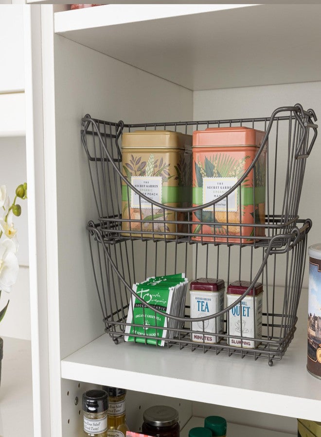 Smart Design Stacking Baskets Organizer - Medium (12.63 x 5.5 Inch) - w/Handle - Steel Metal - Food, Fruit, Vegetable Safe - Kitchen[Gunmetal] - Set of 2 - Image 2