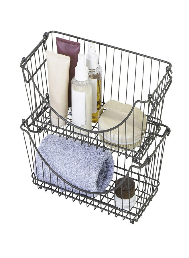 Smart Design Stacking Baskets Organizer - Medium (12.63 x 5.5 Inch) - w/Handle - Steel Metal - Food, Fruit, Vegetable Safe - Kitchen[Gunmetal] - Set of 2 - Image 4
