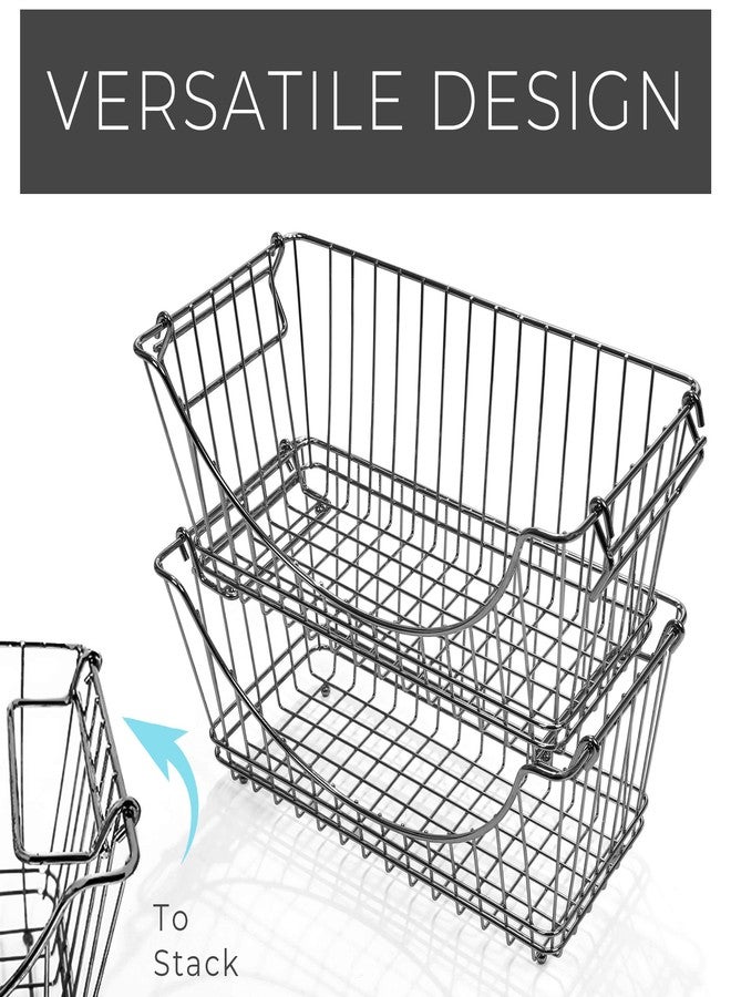 Smart Design Stacking Baskets Organizer - Medium (12.63 x 5.5 Inch) - w/Handle - Steel Metal - Food, Fruit, Vegetable Safe - Kitchen[Gunmetal] - Set of 2 - Image 5