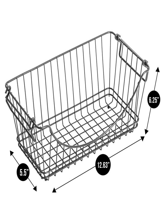 Smart Design Stacking Baskets Organizer - Medium (12.63 x 5.5 Inch) - w/Handle - Steel Metal - Food, Fruit, Vegetable Safe - Kitchen[Gunmetal] - Set of 2 - Image 3