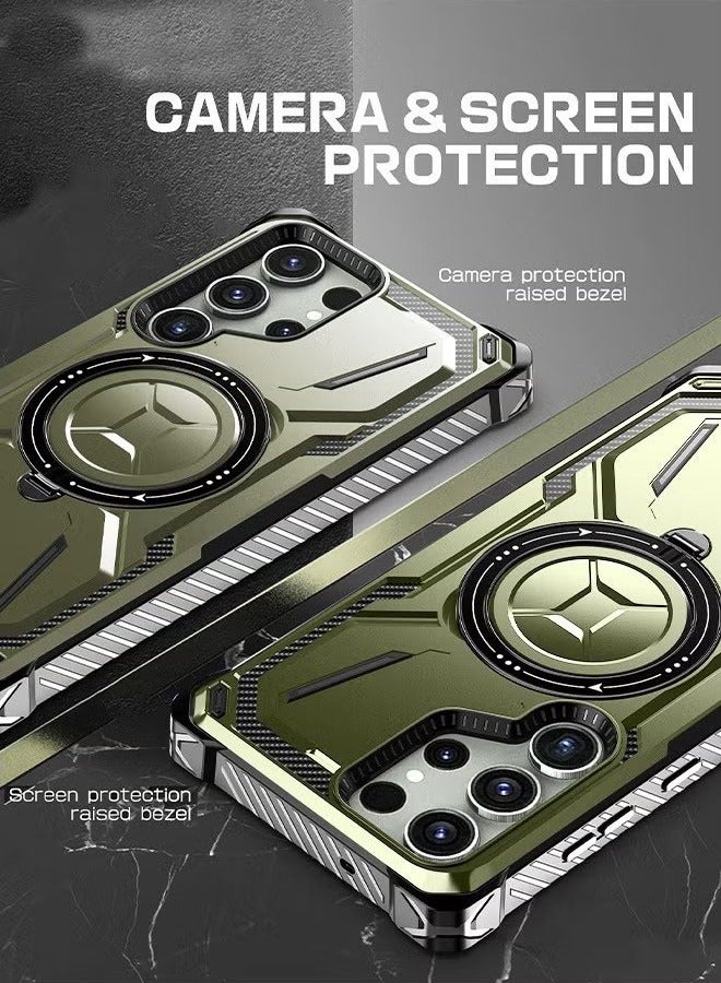 عام حافظة Samsung Galaxy S24 Ultra مع حامل حلقة مغناطيسية قابلة للدوران بزاوية 360 درجة ، وحماية من السقوط بتصميم الدروع ، ومسند واقي مدمج للخدمة الشاقة ، ودعم الشحن المغناطيسي - Image 2