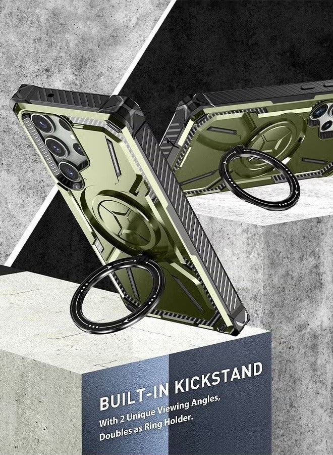 عام حافظة Samsung Galaxy S24 Ultra مع حامل حلقة مغناطيسية قابلة للدوران بزاوية 360 درجة ، وحماية من السقوط بتصميم الدروع ، ومسند واقي مدمج للخدمة الشاقة ، ودعم الشحن المغناطيسي - Image 5