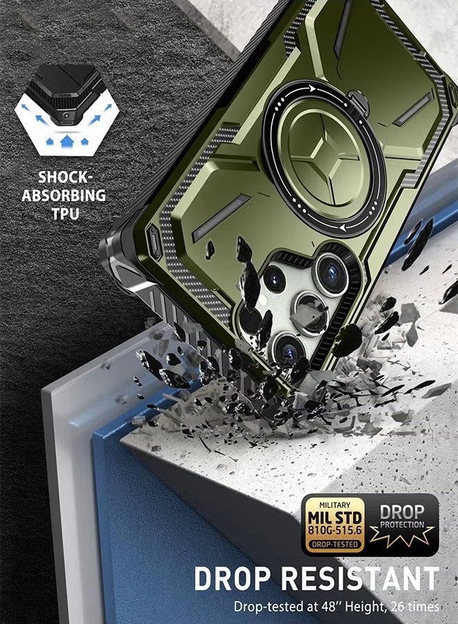 عام حافظة Samsung Galaxy S24 Ultra مع حامل حلقة مغناطيسية قابلة للدوران بزاوية 360 درجة ، وحماية من السقوط بتصميم الدروع ، ومسند واقي مدمج للخدمة الشاقة ، ودعم الشحن المغناطيسي - Image 3