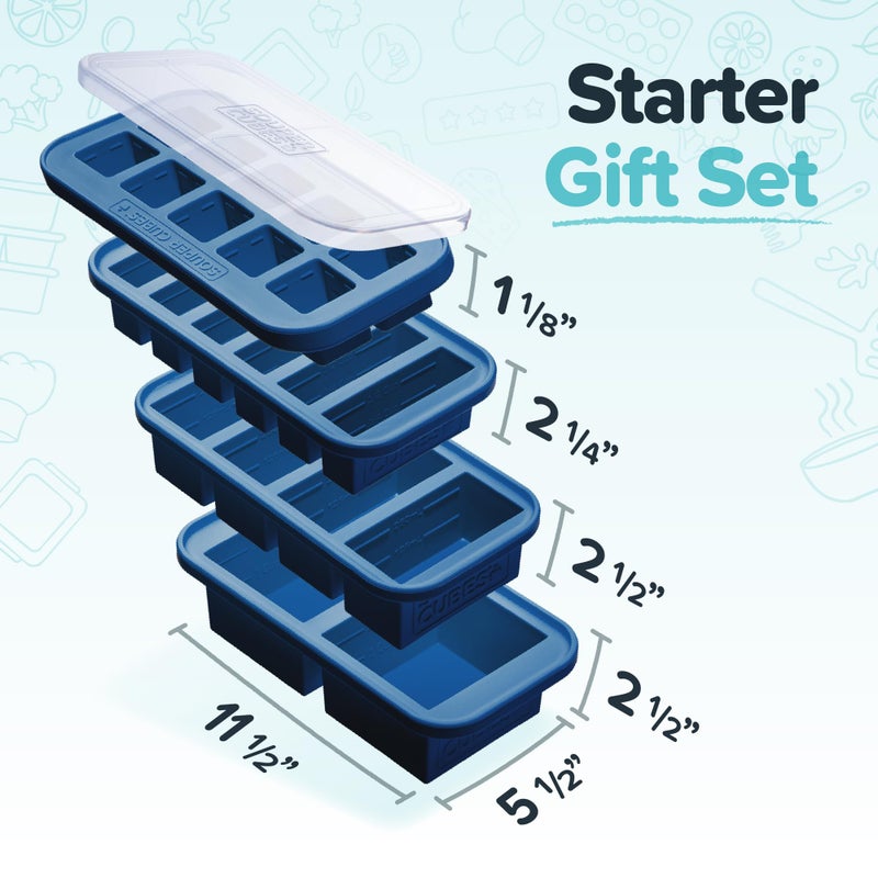 Souper Cubes Silicone Freezer Molds Gift Set with 2 Tbsp, 1/2, 1, and 2 Cup Silicone Freezer Trays With Lids - Meal Prep and Kitchen Essentials Bundle - Blueberry - Image 2