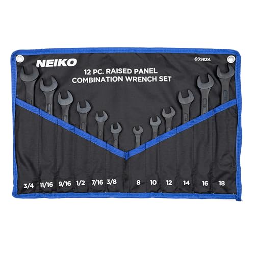 NEIKO 03582A Combination Wrench Set 12 Pc Raised Panel Combo Wrenches Set Metric and Standard Black Oxide Drop Forged Carbon Steel Mechanic Open End Wrench Set Small Box End Wrench Set SAE MM - Image 1