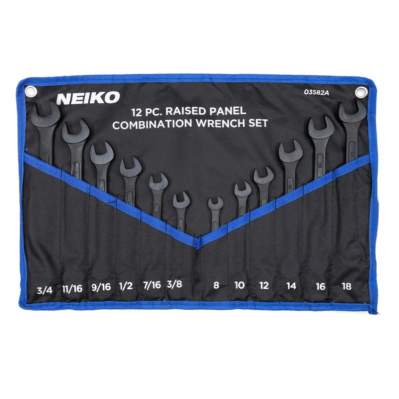 NEIKO 03582A Combination Wrench Set 12 Pc Raised Panel Combo Wrenches Set Metric and Standard Black Oxide Drop Forged Carbon Steel Mechanic Open End Wrench Set Small Box End Wrench Set SAE MM - Image 2