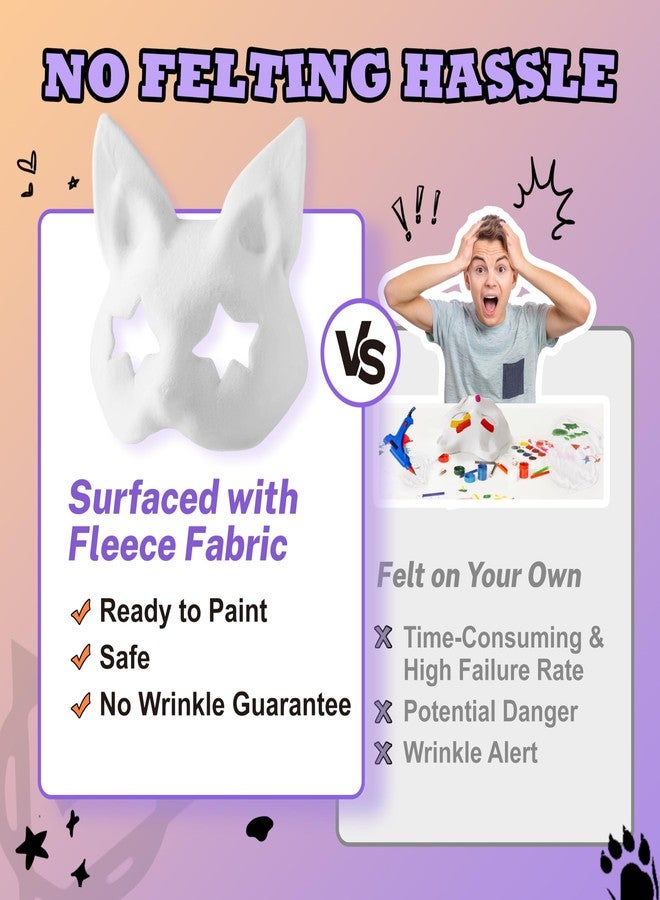 KemonoX Therian Cat Mask Kit with Star Eyes - White Fleeced Cat Mask Base with Faux Fur, Eye Mesh and Cat Like Fuzzy Fabric - Felted for You, Skip the Messy Work - Image 3