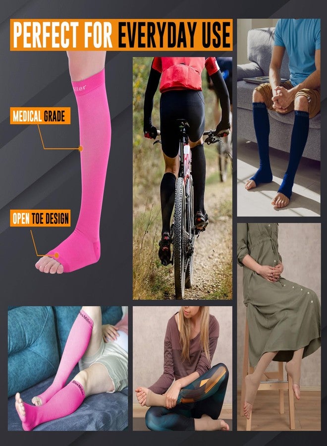 Doc Miller Open Toe Compression Socks for Men and Women, 15-20 mmHg, Calf Support Sleeves, Recovery Stockings, Wide Calf, Toeless Design, 1 Pair - Image 2
