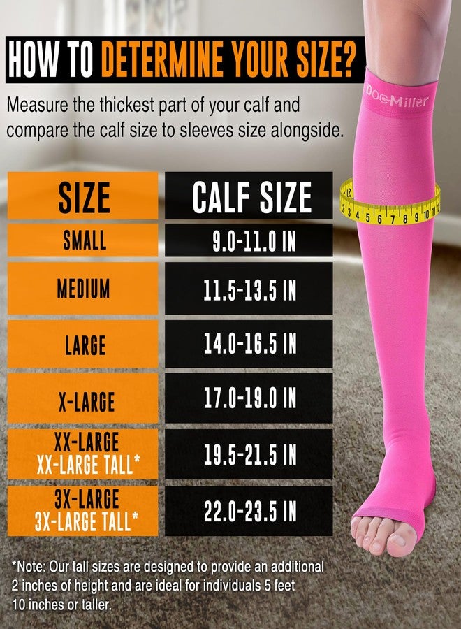 Doc Miller Open Toe Compression Socks for Men and Women, 15-20 mmHg, Calf Support Sleeves, Recovery Stockings, Wide Calf, Toeless Design, 1 Pair - Image 3