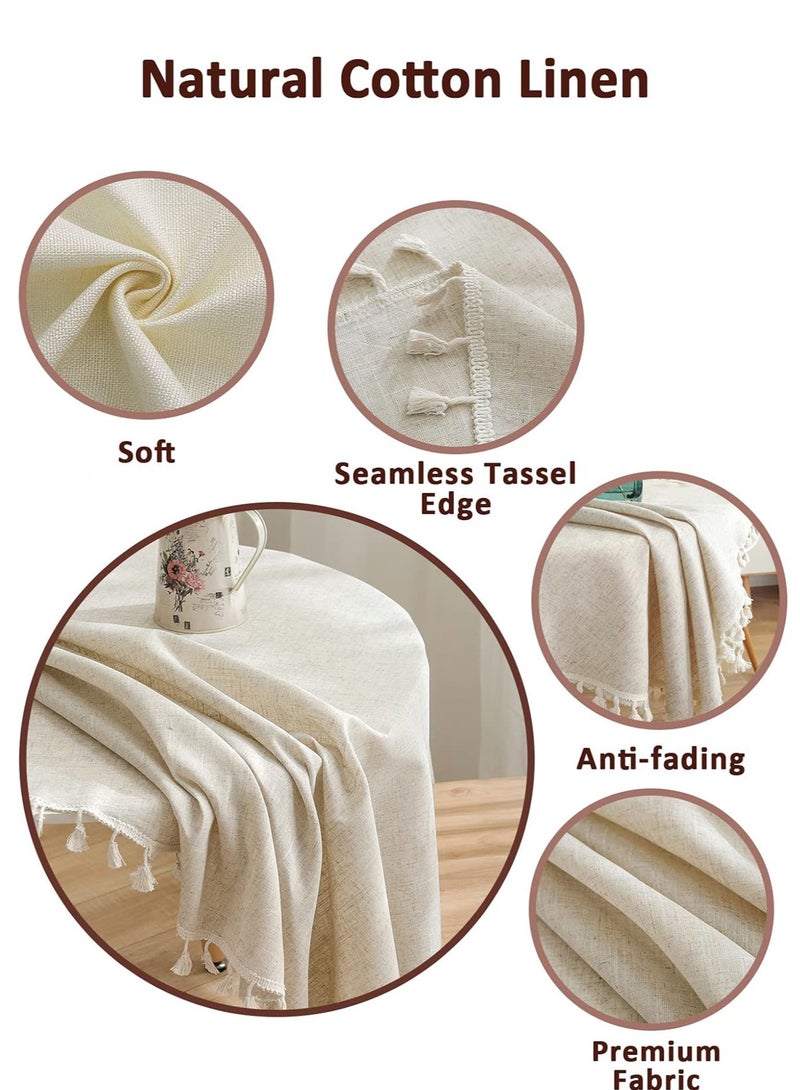 Round Table Cloth 150cm Linen Fabric Table Cover Washable Tablecloth Dust-Proof Tabletop for Dining Table, Restaurant, Picnic, Wrinkle Resistant  - Image 2