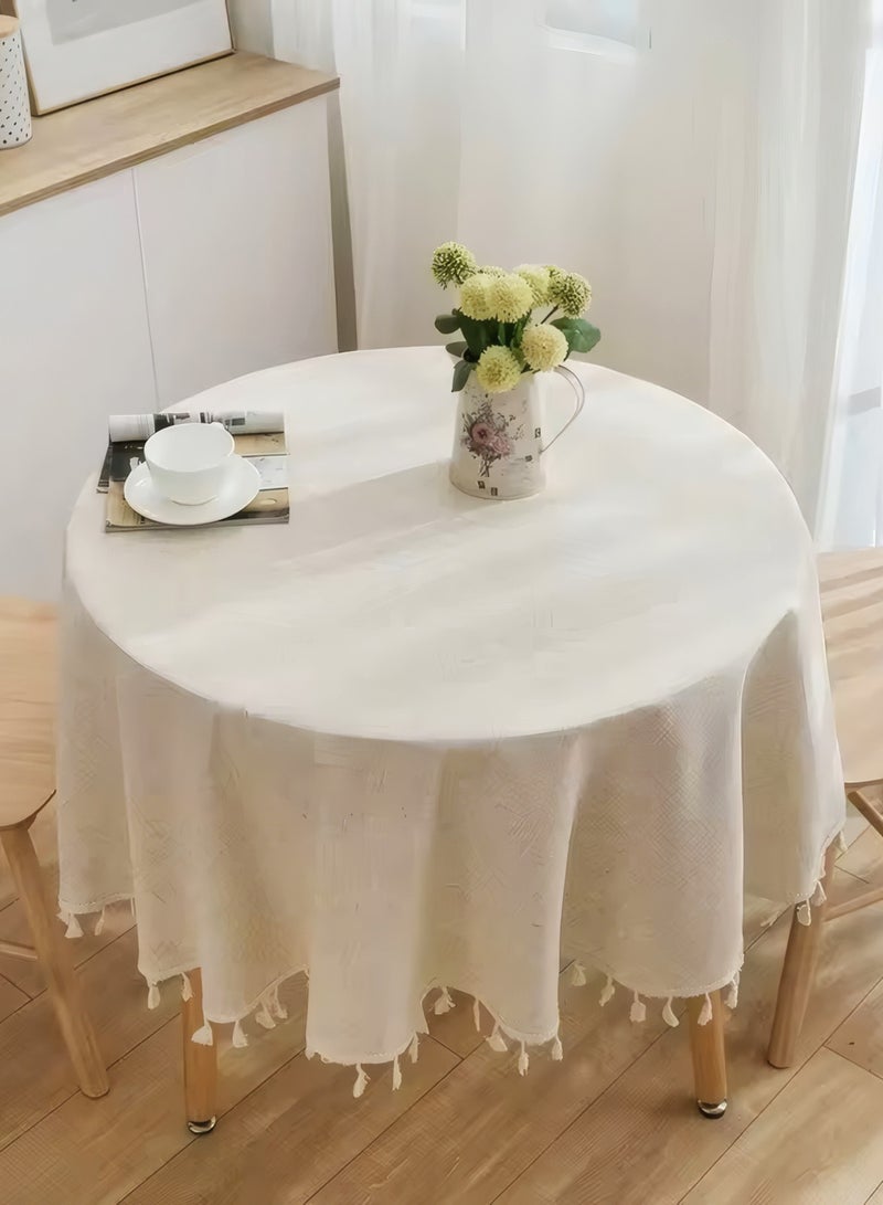 Round Table Cloth 150cm Linen Fabric Table Cover Washable Tablecloth Dust-Proof Tabletop for Dining Table, Restaurant, Picnic, Wrinkle Resistant  - Image 5