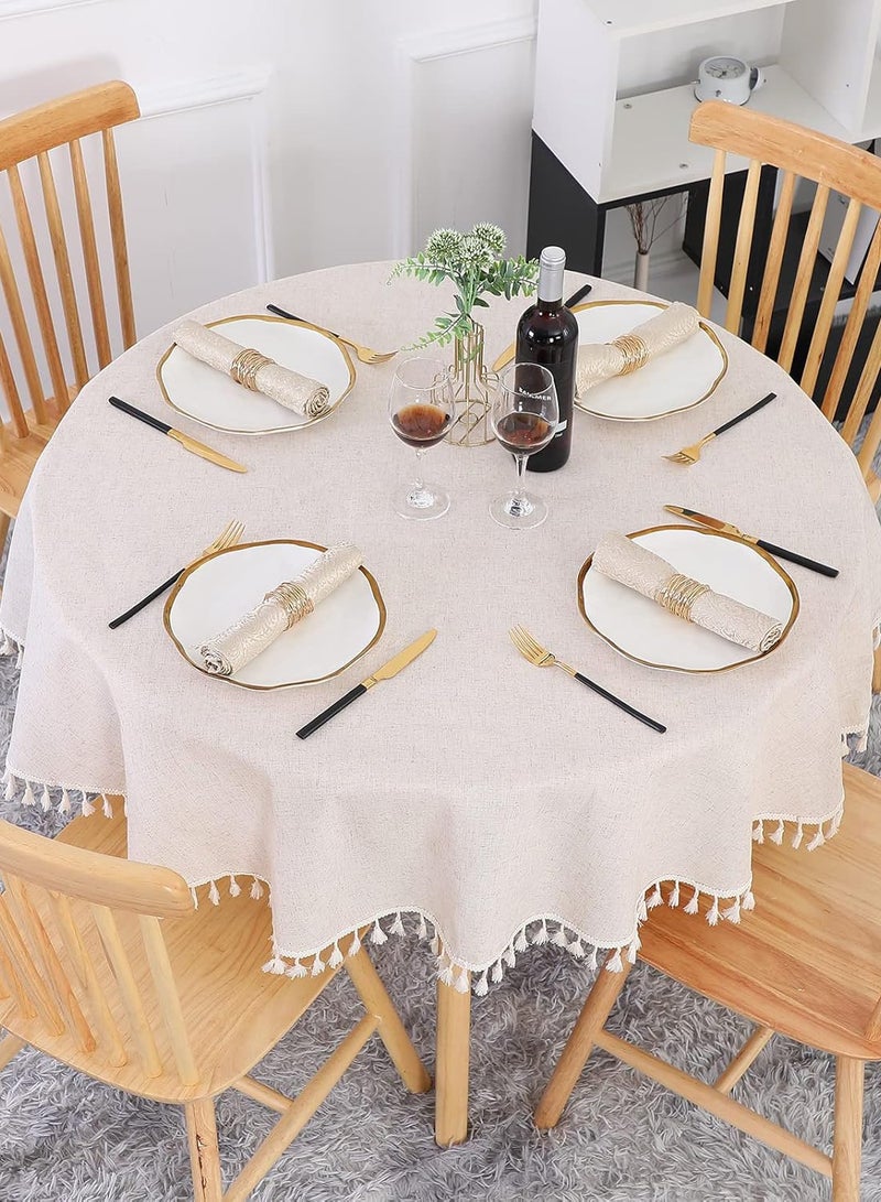 Round Table Cloth 150cm Linen Fabric Table Cover Washable Tablecloth Dust-Proof Tabletop for Dining Table, Restaurant, Picnic, Wrinkle Resistant  - Image 1