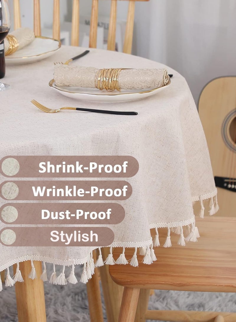 Round Table Cloth 150cm Linen Fabric Table Cover Washable Tablecloth Dust-Proof Tabletop for Dining Table, Restaurant, Picnic, Wrinkle Resistant  - Image 3