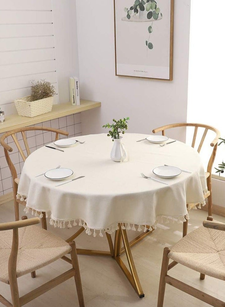 Round Table Cloth 150cm Linen Fabric Table Cover Washable Tablecloth Dust-Proof Tabletop for Dining Table, Restaurant, Picnic, Wrinkle Resistant  - Image 4