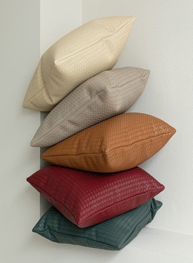 XSlive PU Throw Pillow Cover Woven Faux Leather Cushion Cover Modern Farmhouse Square Decorative Pillowcase for Sofa Office Bedroom (Brown, 18"x18") - Image 3