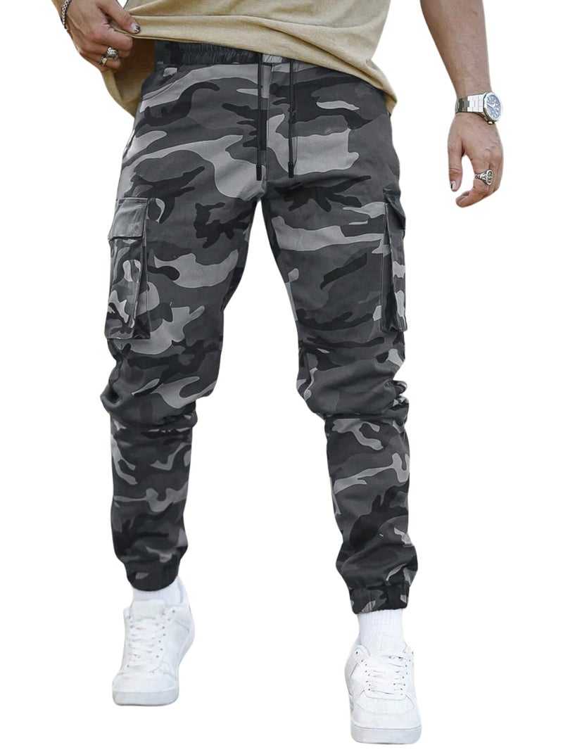 Lymio Men Cargo || Army Design Cargo || Cotton Drawstring Pant Six Pocket (Available Also Plus Size)(Army-Grey-M) - Image 1
