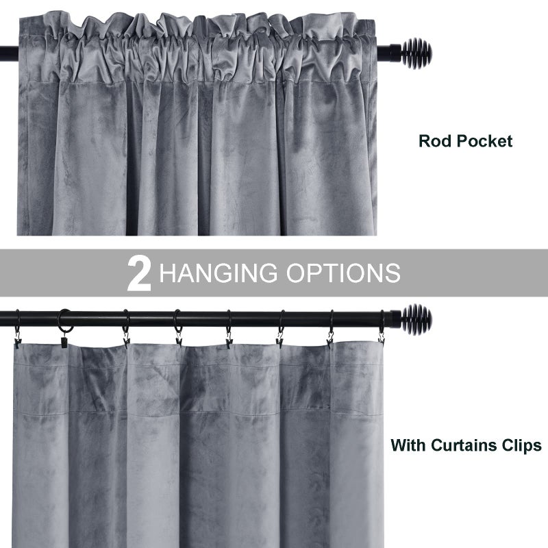 JIUZHEN Grey Velvet Curtains for Bedroom - 84 inches Thermal Insualted Room Darkening Rod Pocket Blackout Drapes for Office/Closet  Set of 2 Panels with Tiebacks  42W x 84L - Image 3