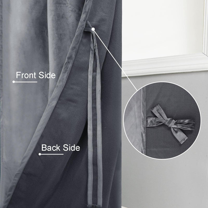 JIUZHEN Grey Velvet Curtains for Bedroom - 84 inches Thermal Insualted Room Darkening Rod Pocket Blackout Drapes for Office/Closet  Set of 2 Panels with Tiebacks  42W x 84L - Image 4