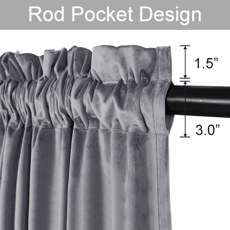 JIUZHEN Grey Velvet Curtains for Bedroom - 84 inches Thermal Insualted Room Darkening Rod Pocket Blackout Drapes for Office/Closet  Set of 2 Panels with Tiebacks  42W x 84L - Image 2