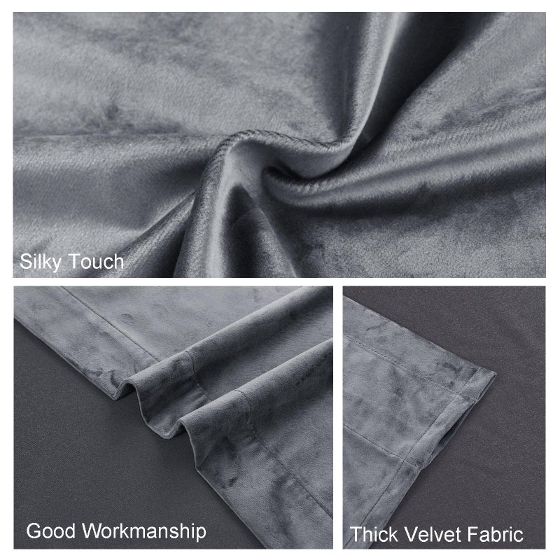 JIUZHEN Grey Velvet Curtains for Bedroom - 84 inches Thermal Insualted Room Darkening Rod Pocket Blackout Drapes for Office/Closet  Set of 2 Panels with Tiebacks  42W x 84L - Image 5