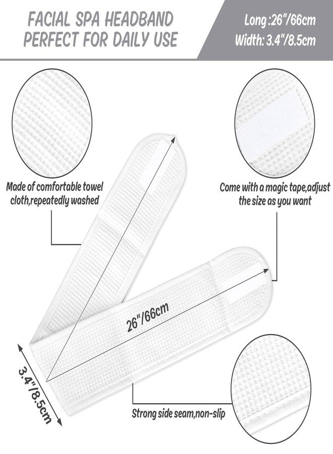 وولاين مجموعة والين المكونة من 3 قطع من عصابات الرأس البيضاء للوجه، مصنوعة من قماش تيري بنمط الوافل، قابلة للتعديل، مثالية للاستحمام والرياضة وغسل الوجه أثناء الاستحمام. - Image 2