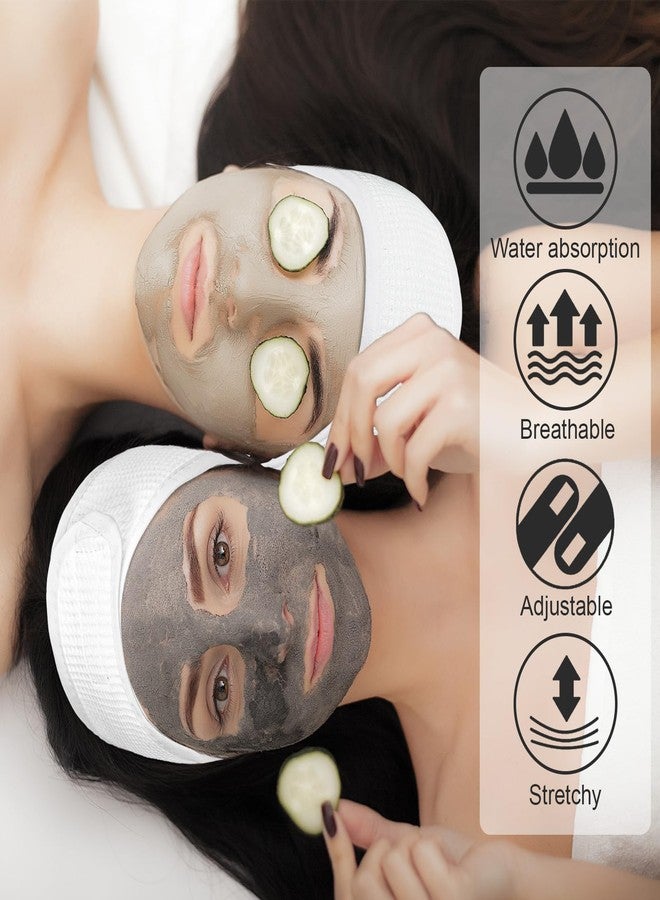 وولاين مجموعة والين المكونة من 3 قطع من عصابات الرأس البيضاء للوجه، مصنوعة من قماش تيري بنمط الوافل، قابلة للتعديل، مثالية للاستحمام والرياضة وغسل الوجه أثناء الاستحمام. - Image 5