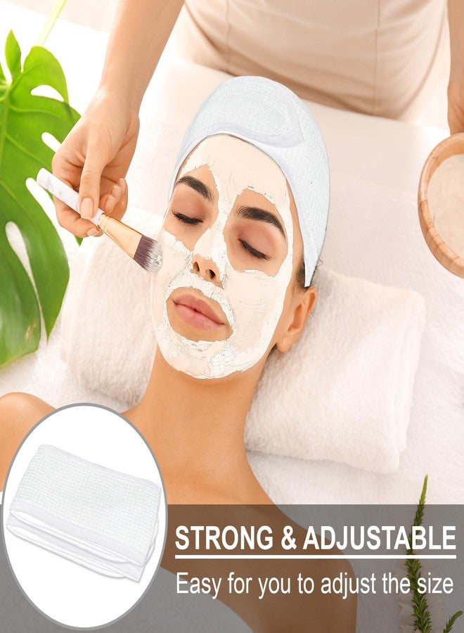 وولاين مجموعة والين المكونة من 3 قطع من عصابات الرأس البيضاء للوجه، مصنوعة من قماش تيري بنمط الوافل، قابلة للتعديل، مثالية للاستحمام والرياضة وغسل الوجه أثناء الاستحمام. - Image 4