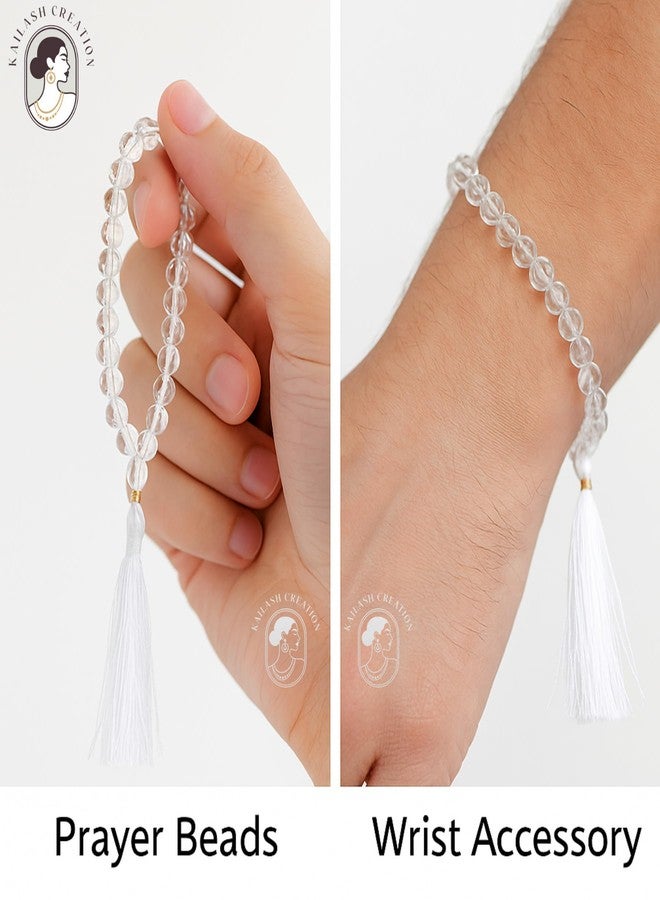 Kailash Creation Crystal Quartz Stone Elastic Japa Mala Bracelet | 27+1 Beads for Meditation, Ram Naam Jaap & Daily Puja | Spiritual Healing Birthstone Wristwear for Men & Women (Transparent White, Pack of 2) - Image 4