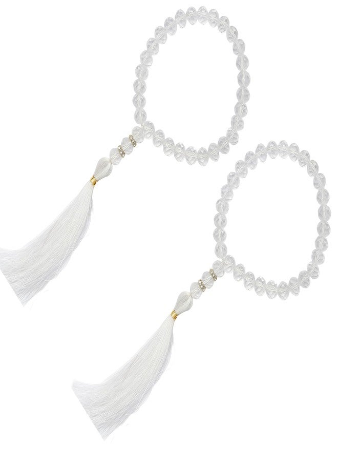Kailash Creation Crystal Quartz Stone Elastic Japa Mala Bracelet | 27+1 Beads for Meditation, Ram Naam Jaap & Daily Puja | Spiritual Healing Birthstone Wristwear for Men & Women (Transparent White, Pack of 2) - Image 1