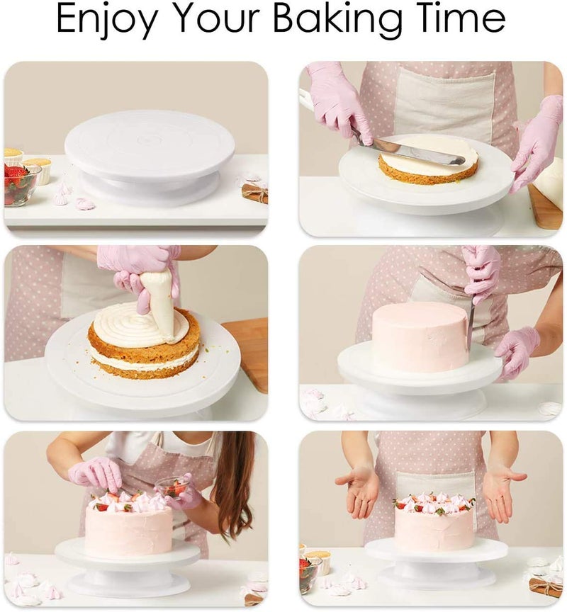 Inditradition Popular Combo Cake Turntable Revolving Cake Decorating Stand & Cake Scraper Fondant Set, 28 cm, White - Image 3
