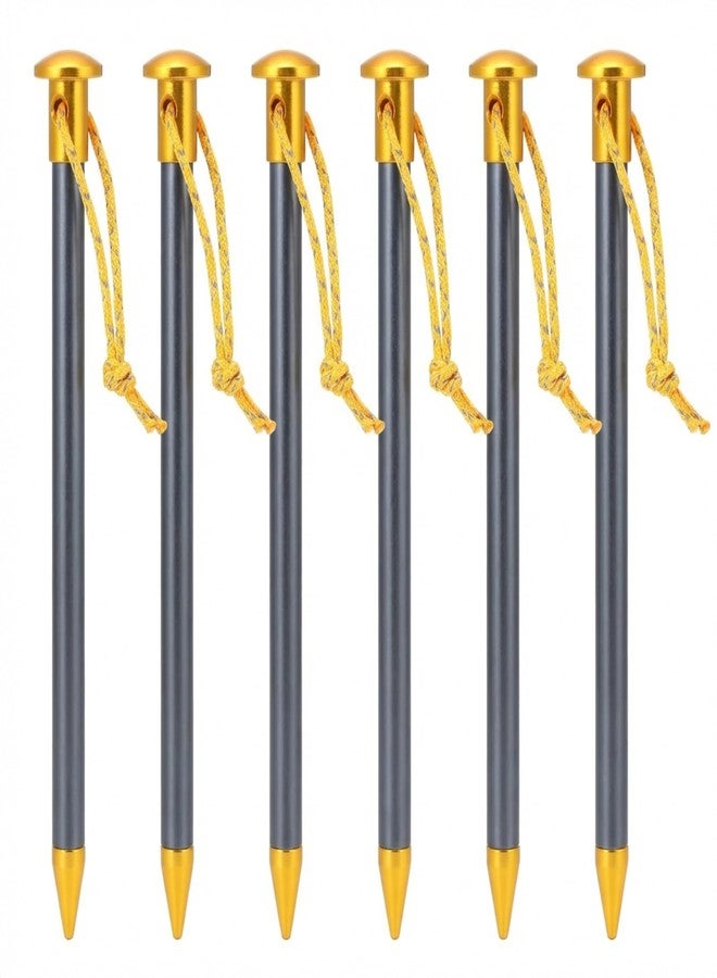 CraftyDream 6 Pack Carbon Core Tent Stakes 6 Inch Ultralight Carbon Camping Stakes with Aluminum Shell Tent Pegs with Nylon Cord for Backpacking Hiking(Yellow) - Image 1