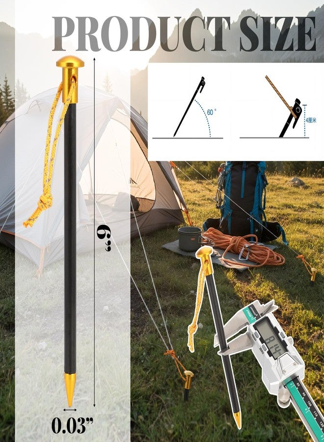 CraftyDream 6 Pack Carbon Core Tent Stakes 6 Inch Ultralight Carbon Camping Stakes with Aluminum Shell Tent Pegs with Nylon Cord for Backpacking Hiking(Yellow) - Image 3