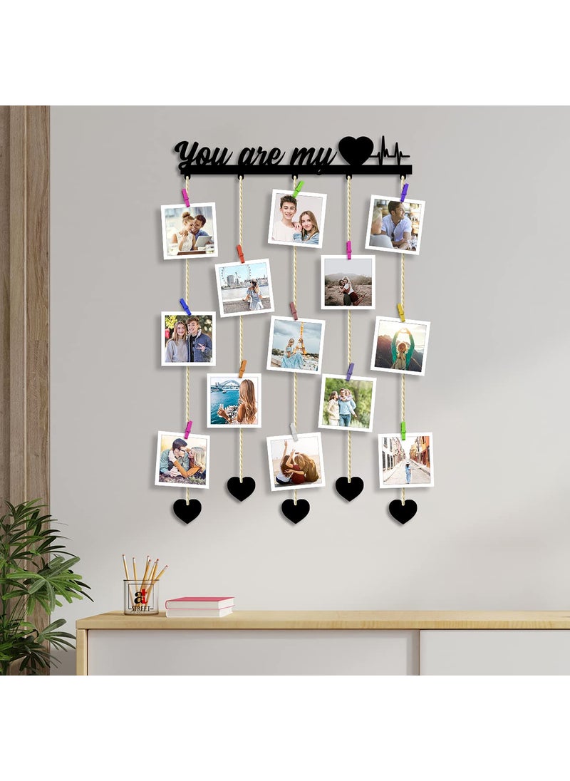 Art Street Art Street You Are My Heart Beat MDF Plaque Clip Photo Frame Collage Hanging Frame with Wooden Clips - Black - Size - 18.5 x 32 Inchs  - Image 1