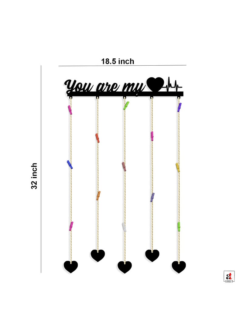 Art Street Art Street You Are My Heart Beat MDF Plaque Clip Photo Frame Collage Hanging Frame with Wooden Clips - Black - Size - 18.5 x 32 Inchs  - Image 2